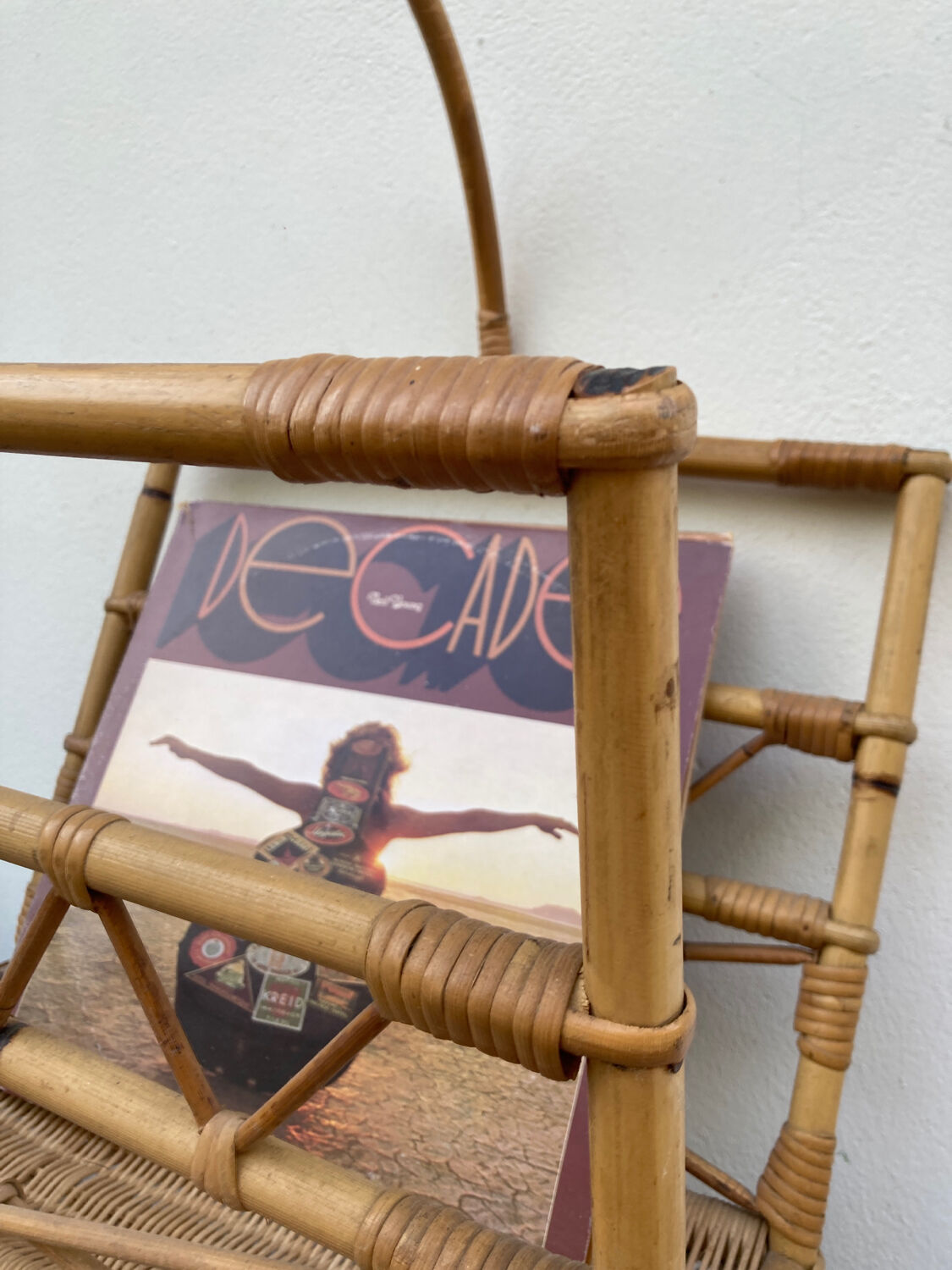 Vinyl holder in rattan and bamboo