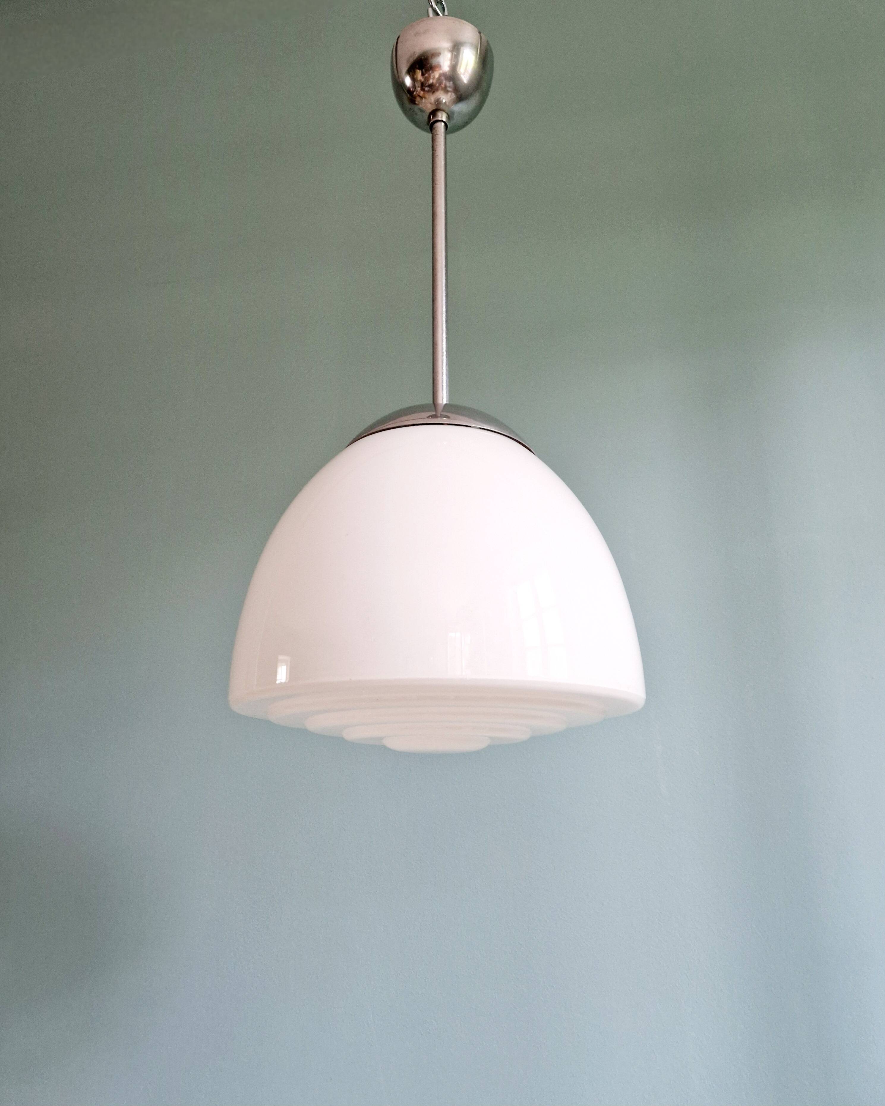 Art Deco pendant light in white opaline glass, 1920s-30s