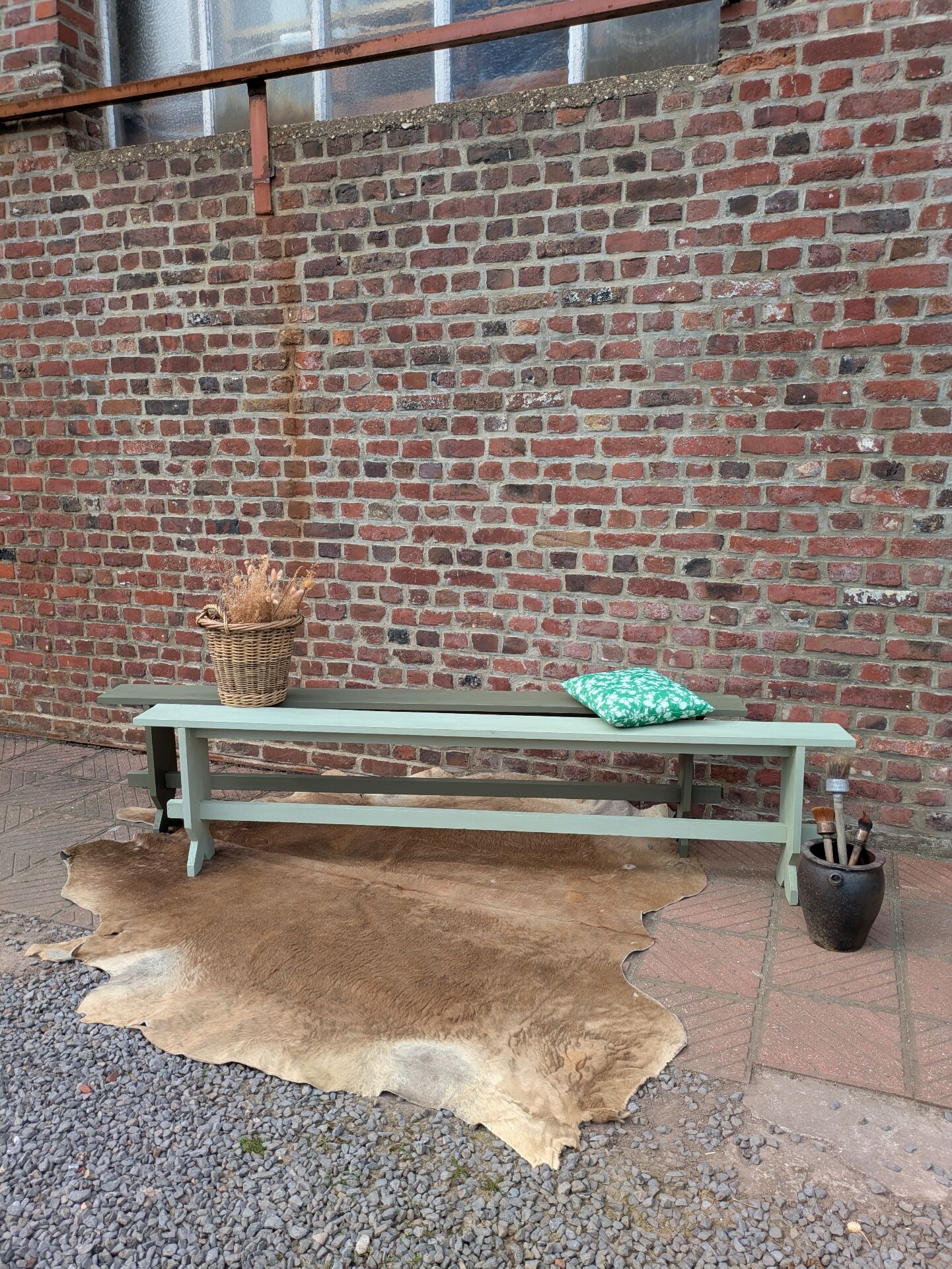 Pair of patinated benches