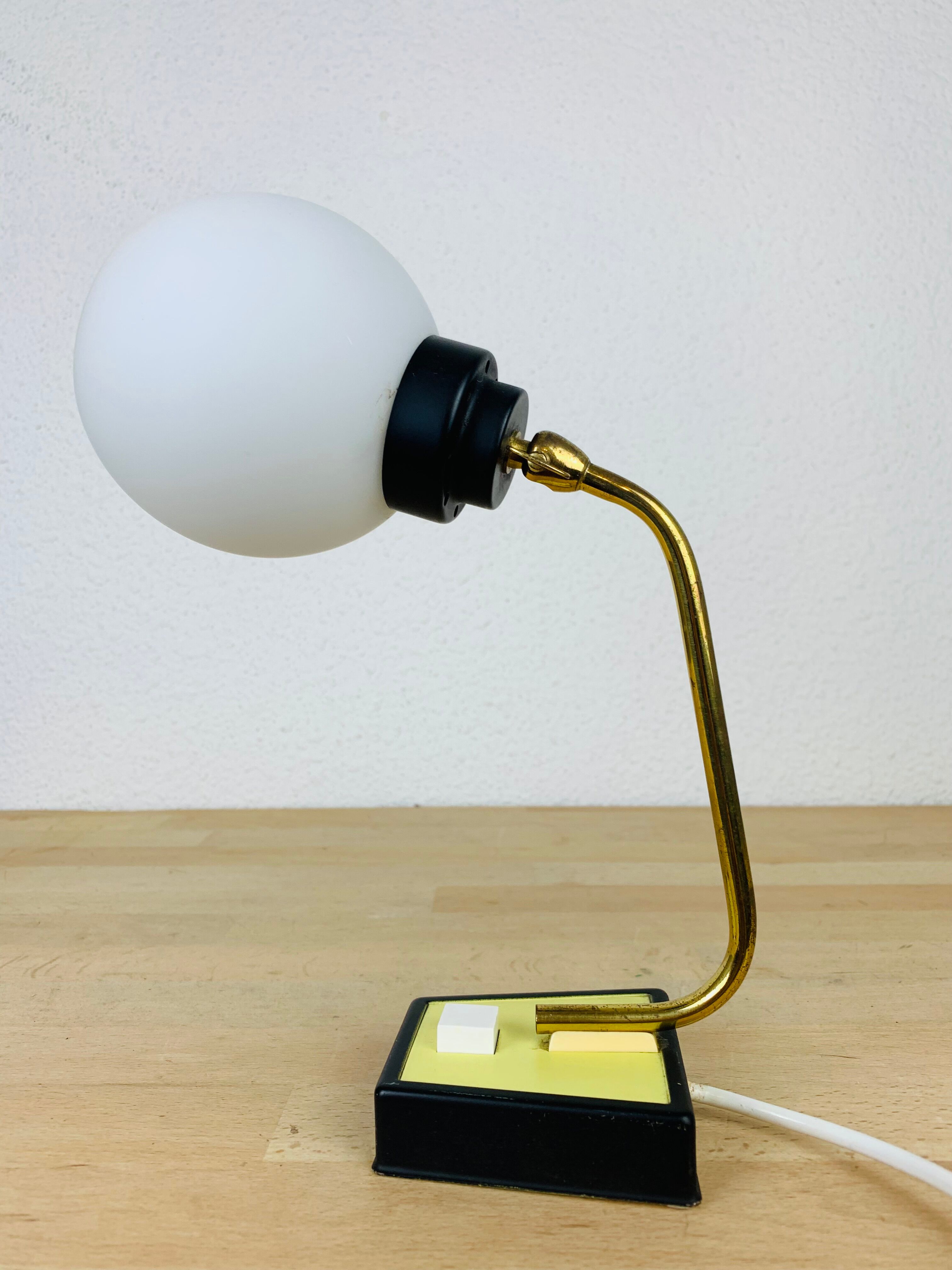 Opaline brass casserole lamp 50s