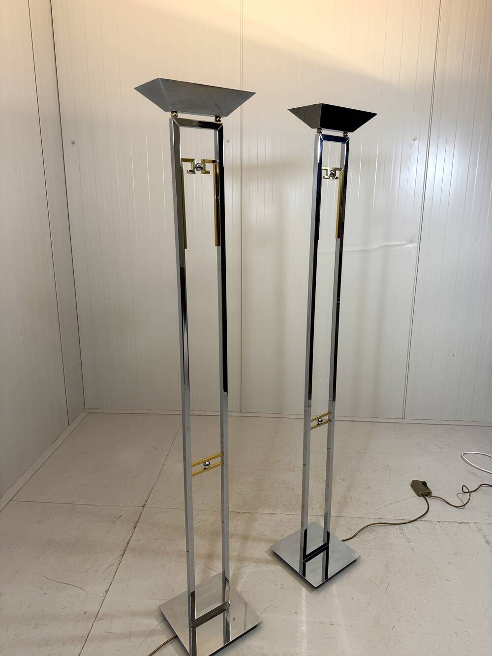 Arte Lumen floor lamps chrome & brass 1970’s, set of 2