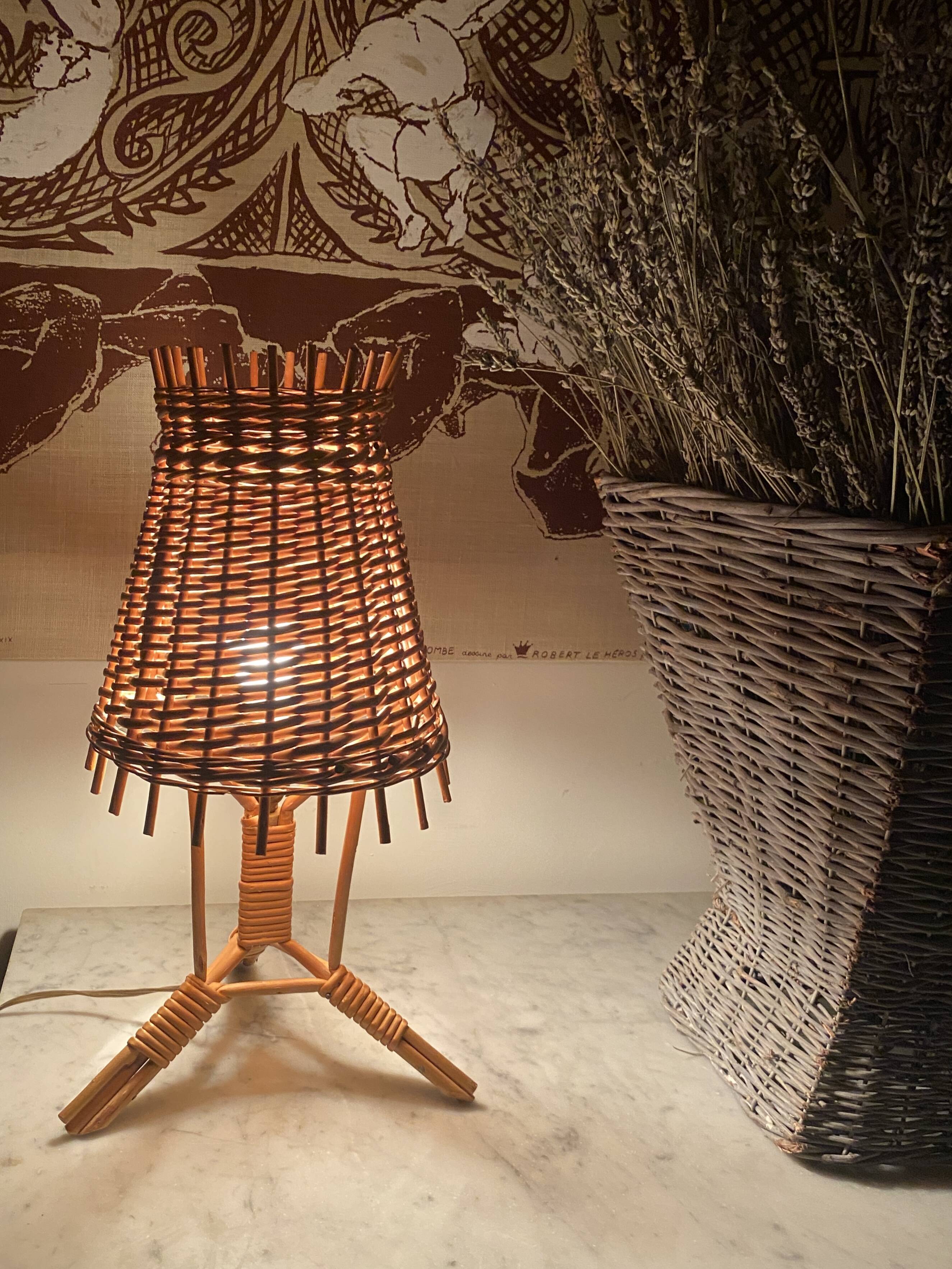 Lamp with new 2M fabric cable, Provencal wicker