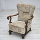 1960s, Danish armchair, beige/brown furniture fabric, carved oak wood.