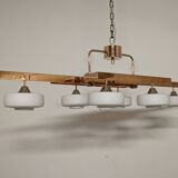 Arlus chandelier with 6 lights in opaline and brass from the 60s/70s
