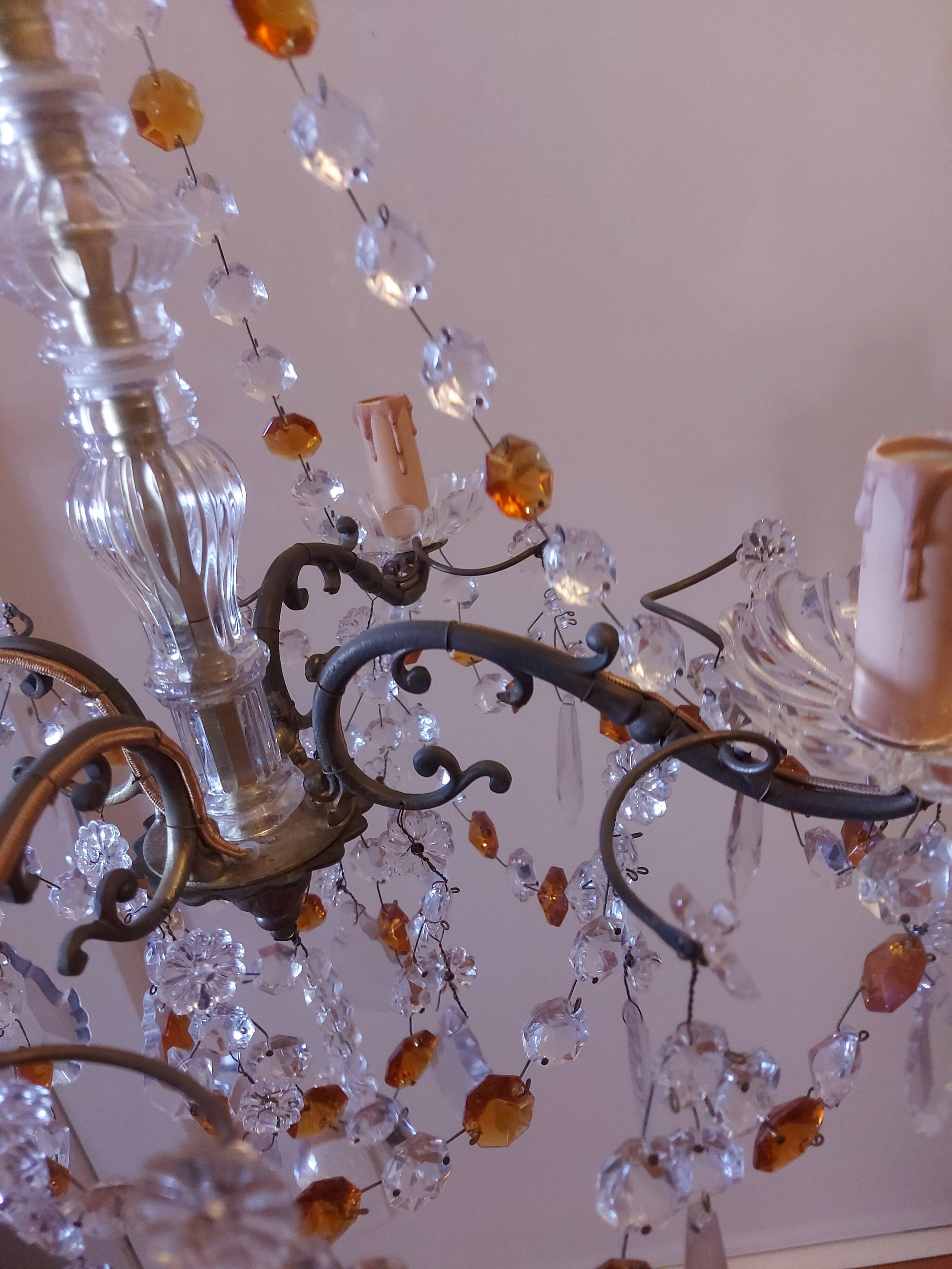 Chandelier to, colored crystal tassels