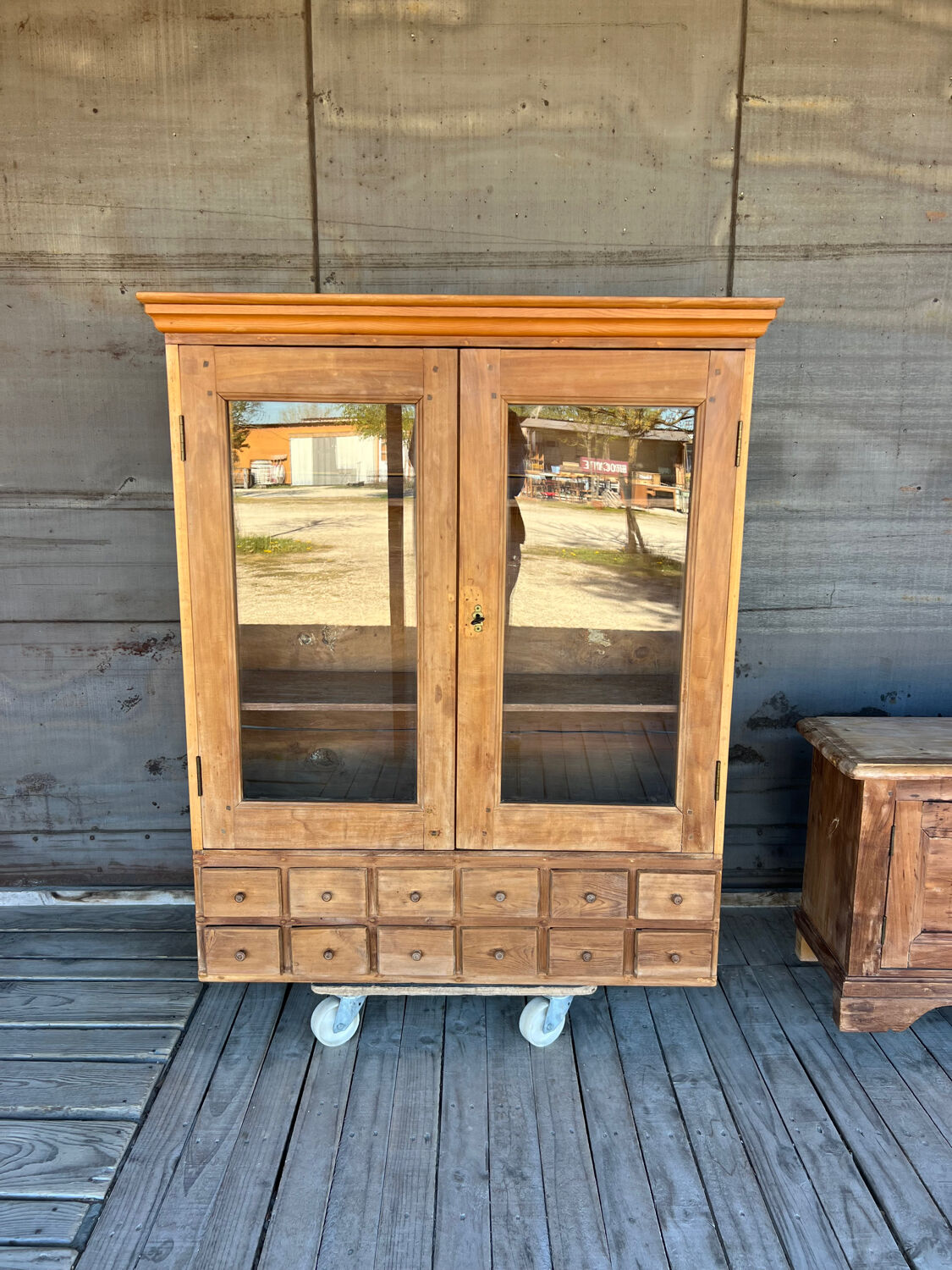 Old display cabinet in raw wood