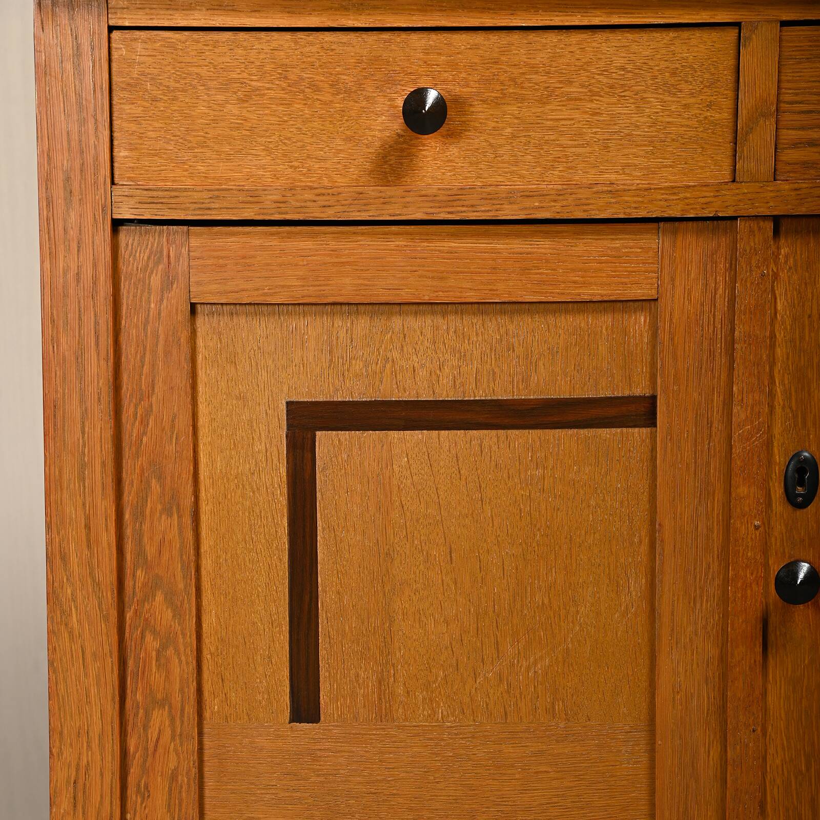 Art Deco Amsterdam School Cabinet Sideboard Oak and Marble, 1930s Netherlan