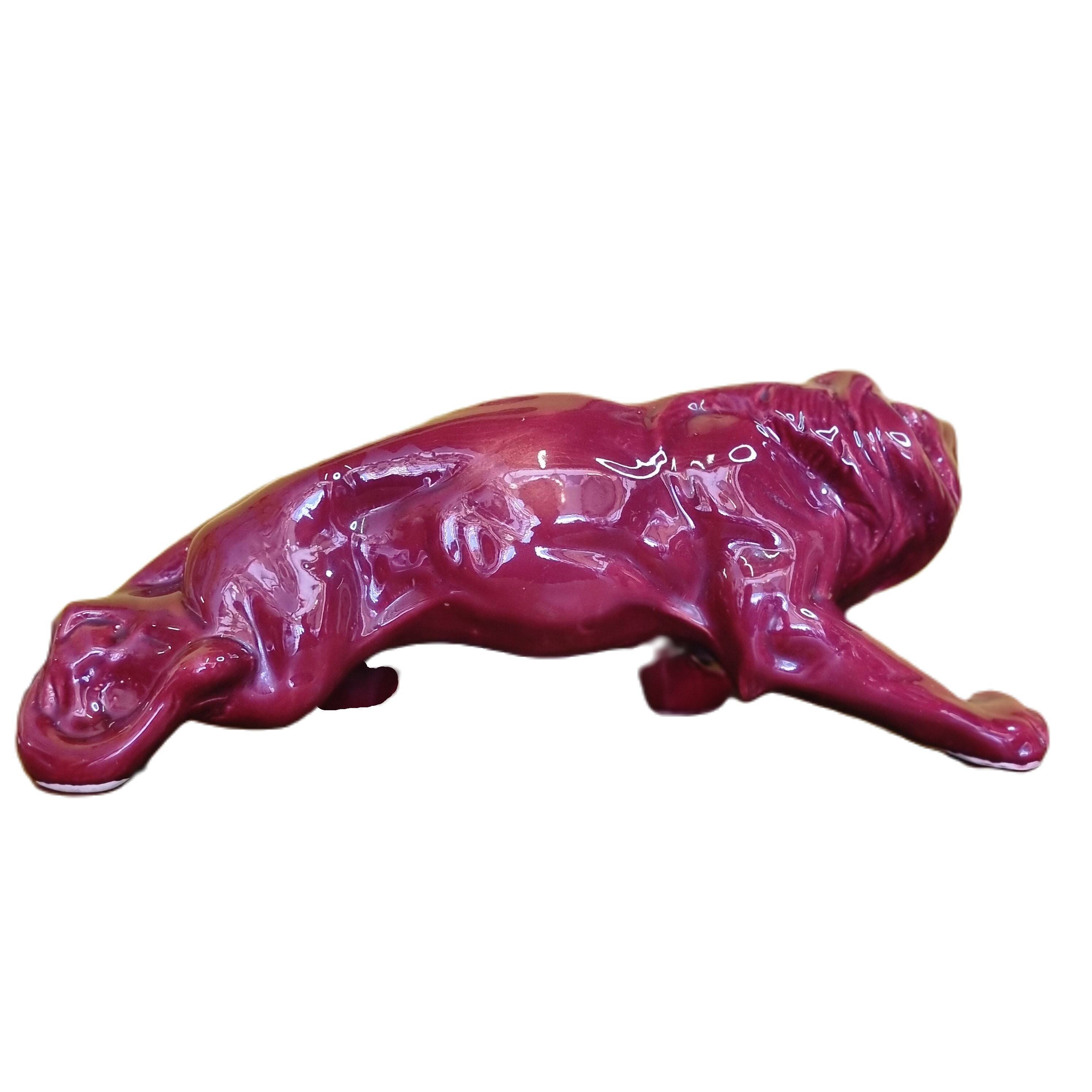 French Art Deco red glazed Ceramic Statue Of A Lion, 1930s