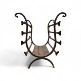 Vintage black wrought iron fireplace log holder / 1960s