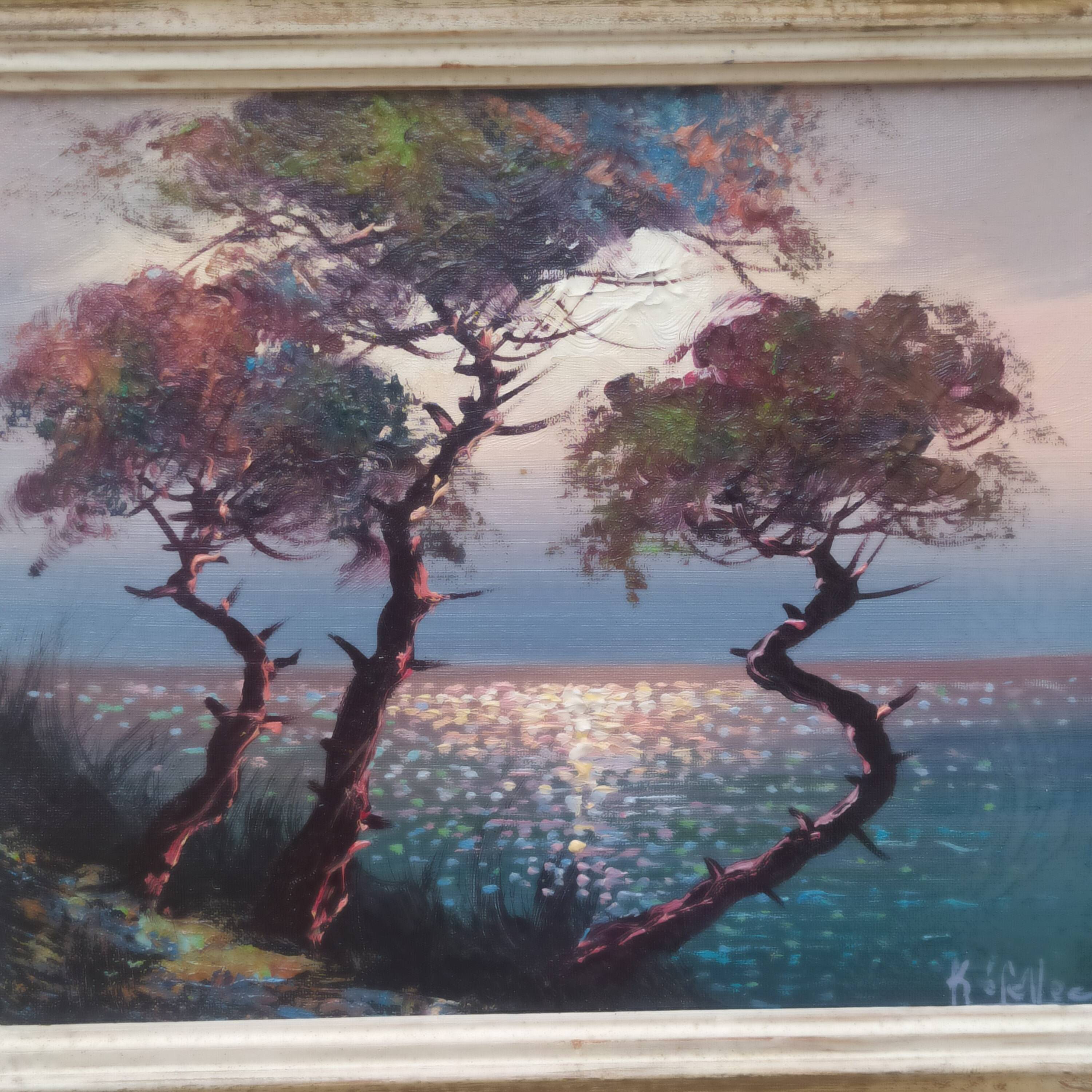 Oil on canvas sunset in Brittany
