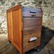 Vintage French oak office rolling cabinet with tambour door, 1950s.