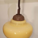 Vintage pendant light in mustard yellow glass 1960s goes up and down