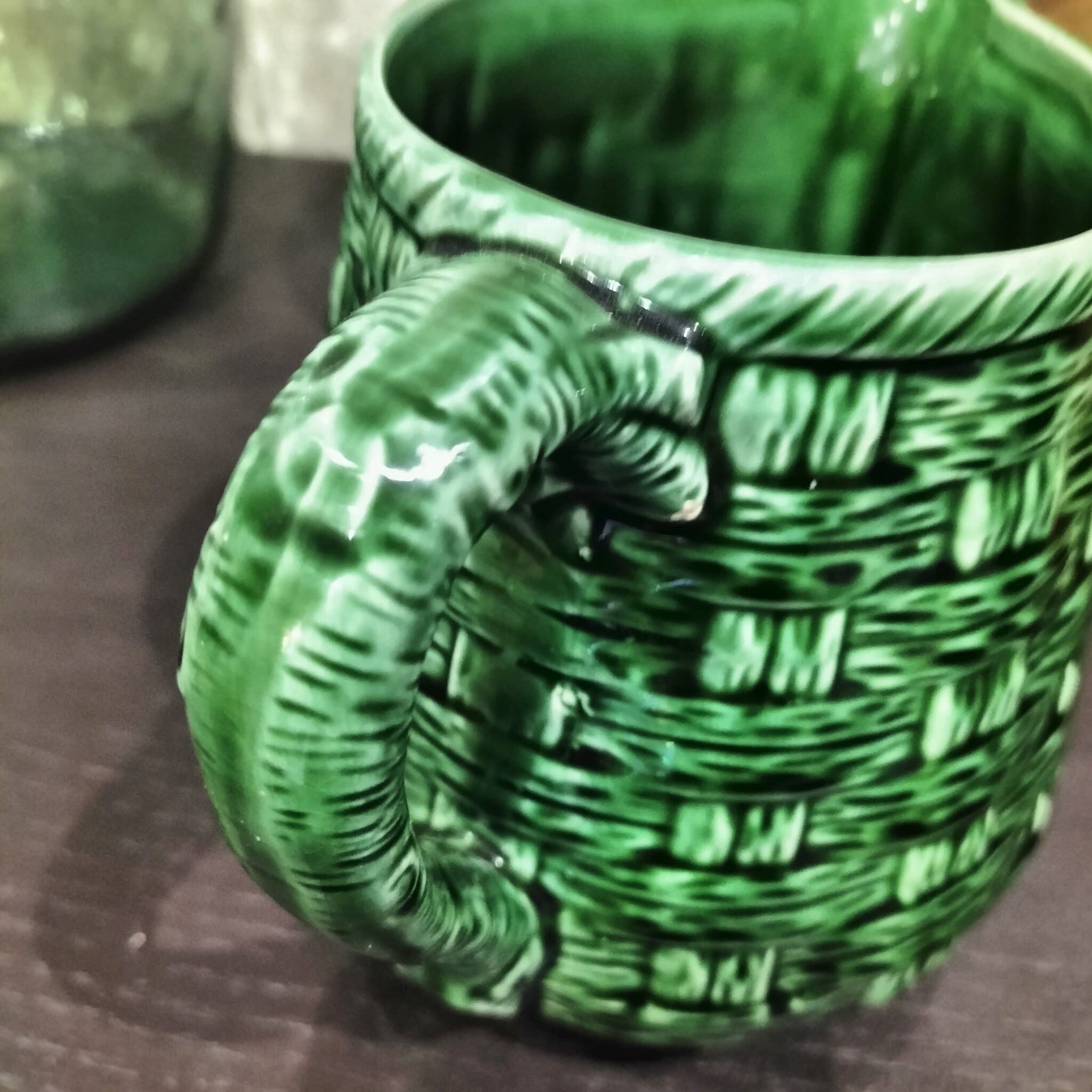 Slurry pitcher digoin sarrreguemines model 7308 green braiding