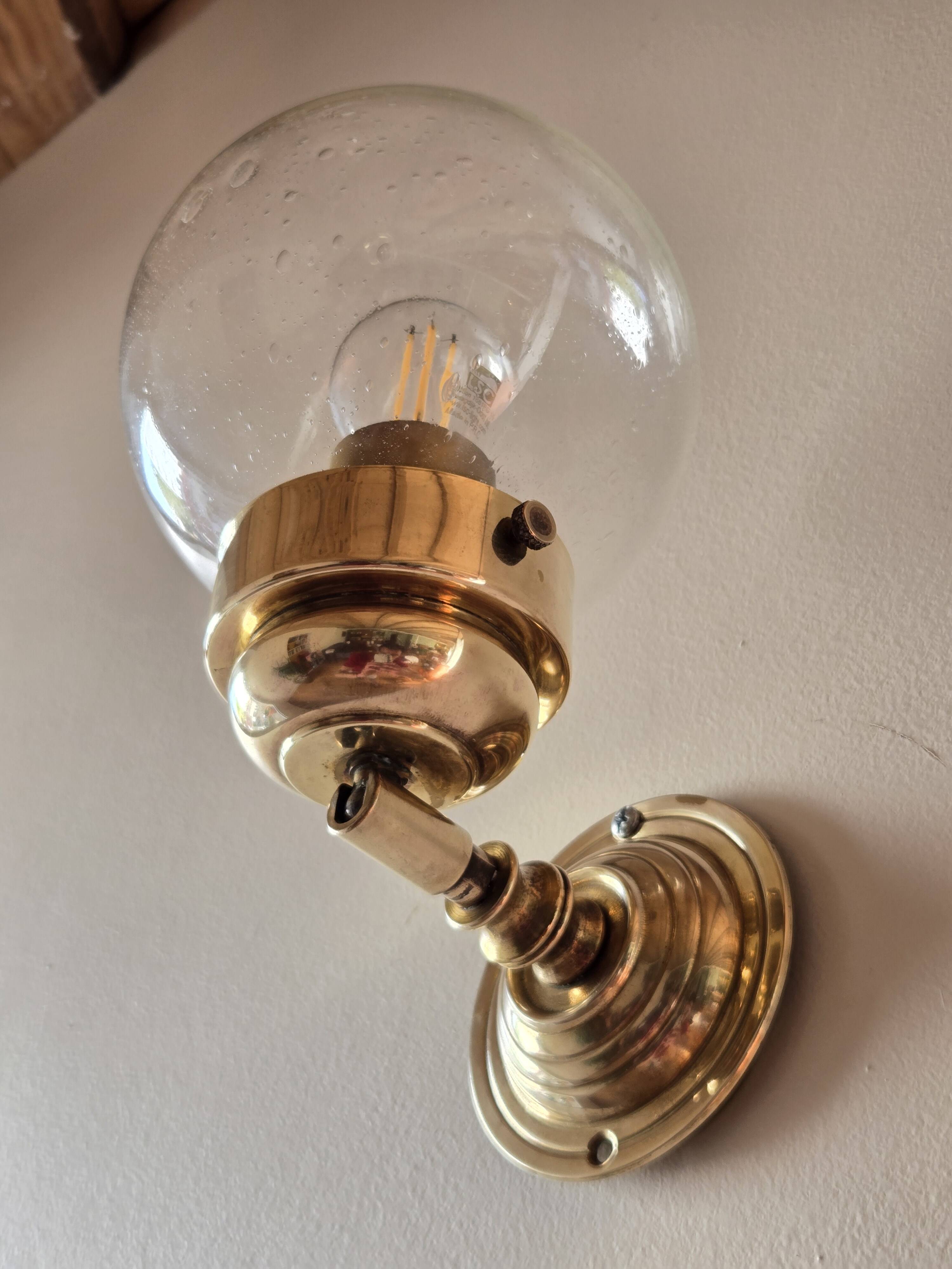 Pair of adjustable wall lights in blown glass and solid brass - modern design