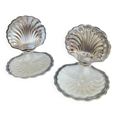 Paire de beurriers vintage coquillage en métal et verre