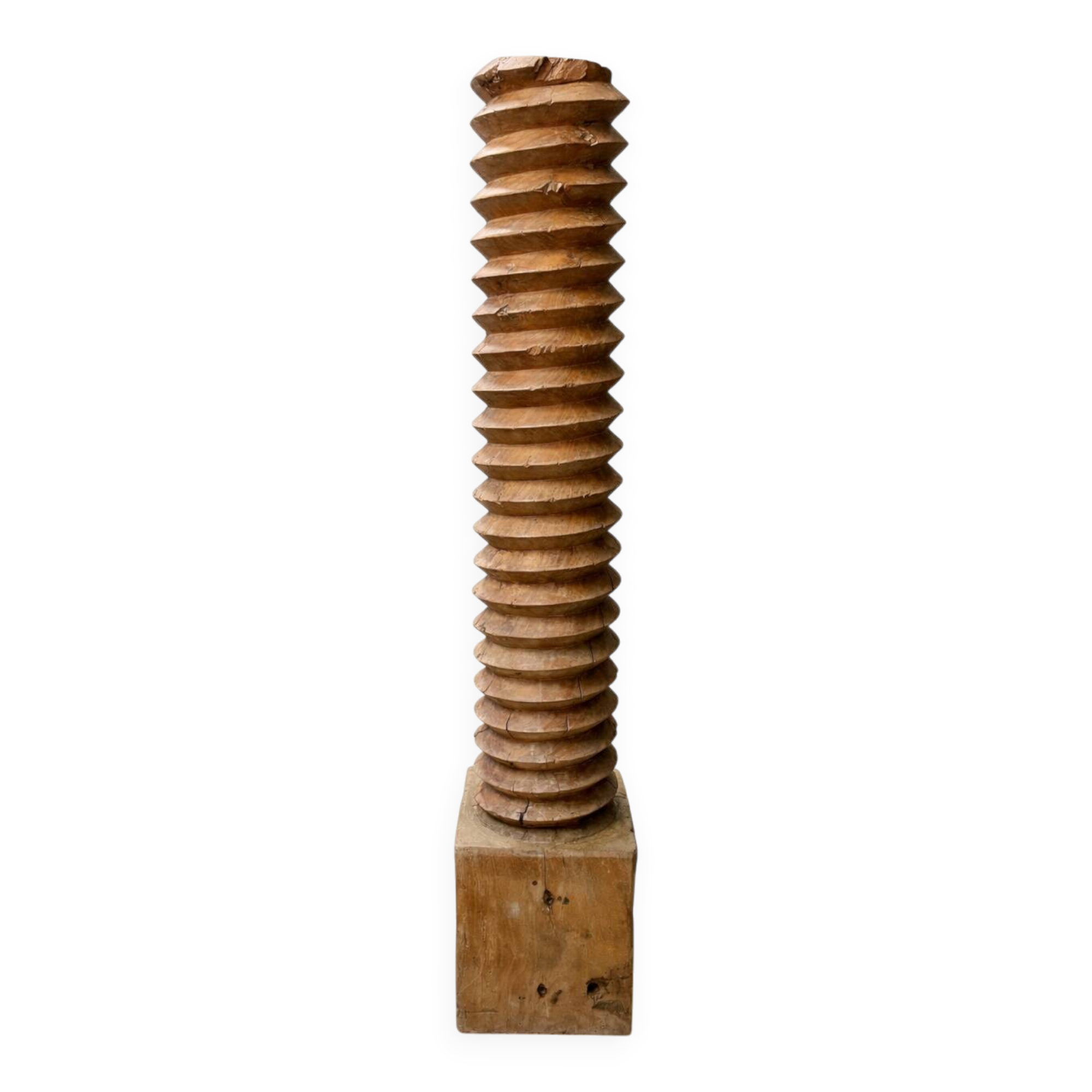 Show the carved wooden press – Decorative/industrial object