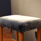 Panca vintage in wood and velluto blue Italia 1950s