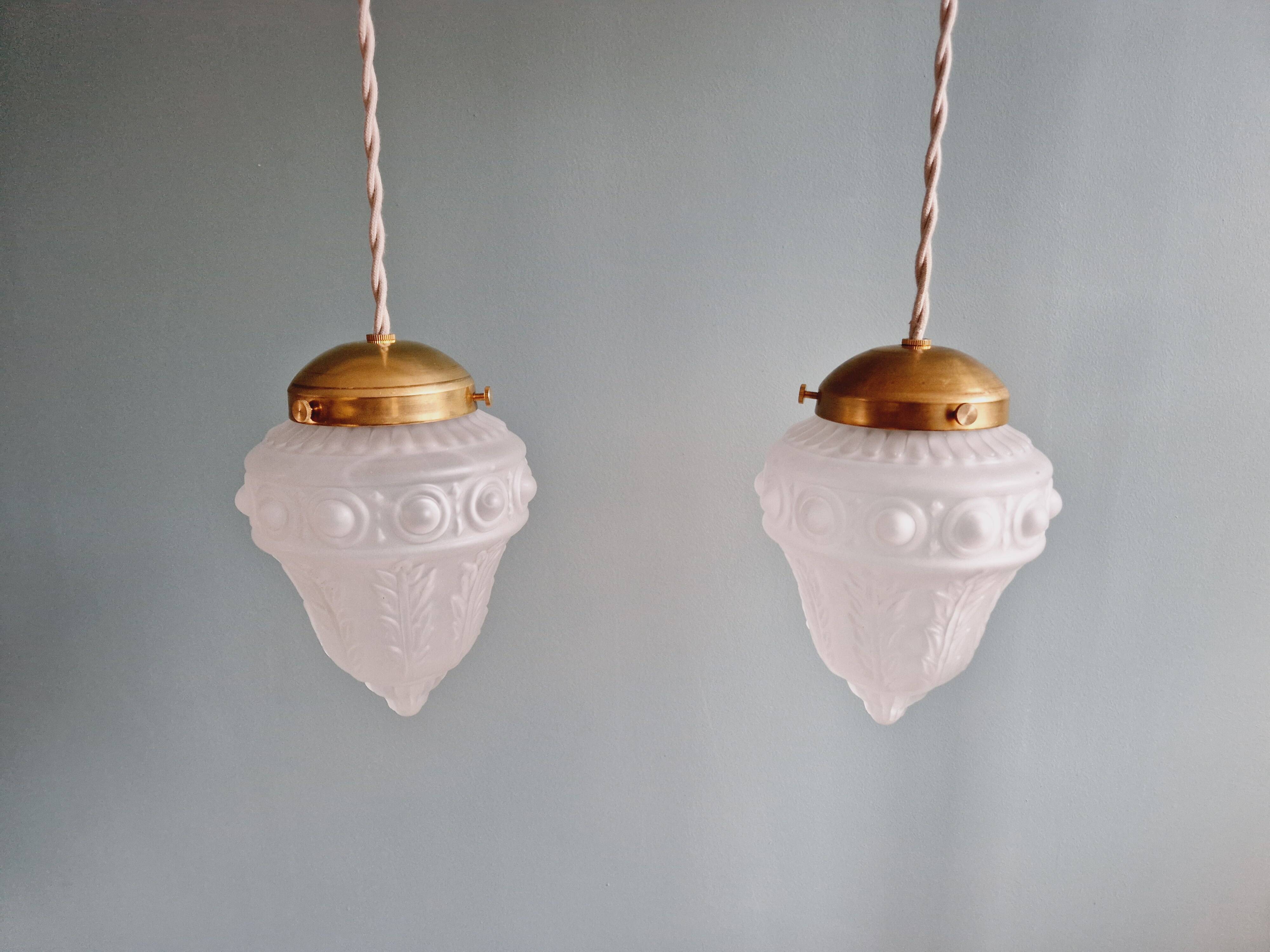 Art Deco pendant light in transparent satin glass, 1920s-30s