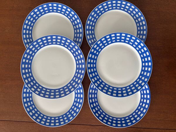 Lot de 6 assiettes à dessert Guy Degrenne  modèle paréo bleu vintage - serv