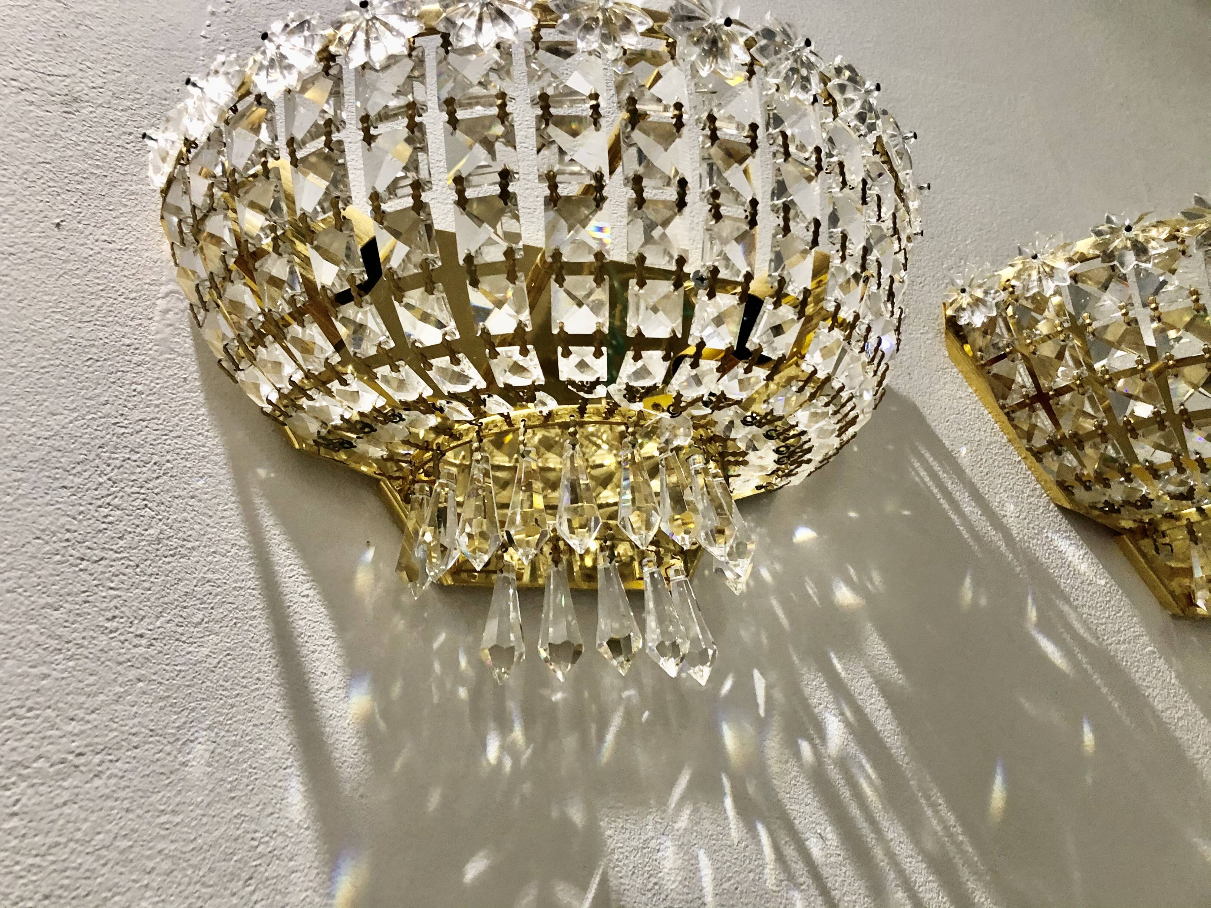 Set 4 crystal wall light gilded structure