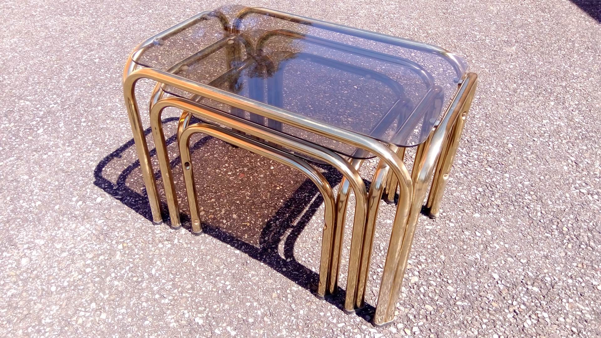 Series 3 pull out tables gold metal and glass