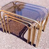 Series 3 pull out tables gold metal and glass