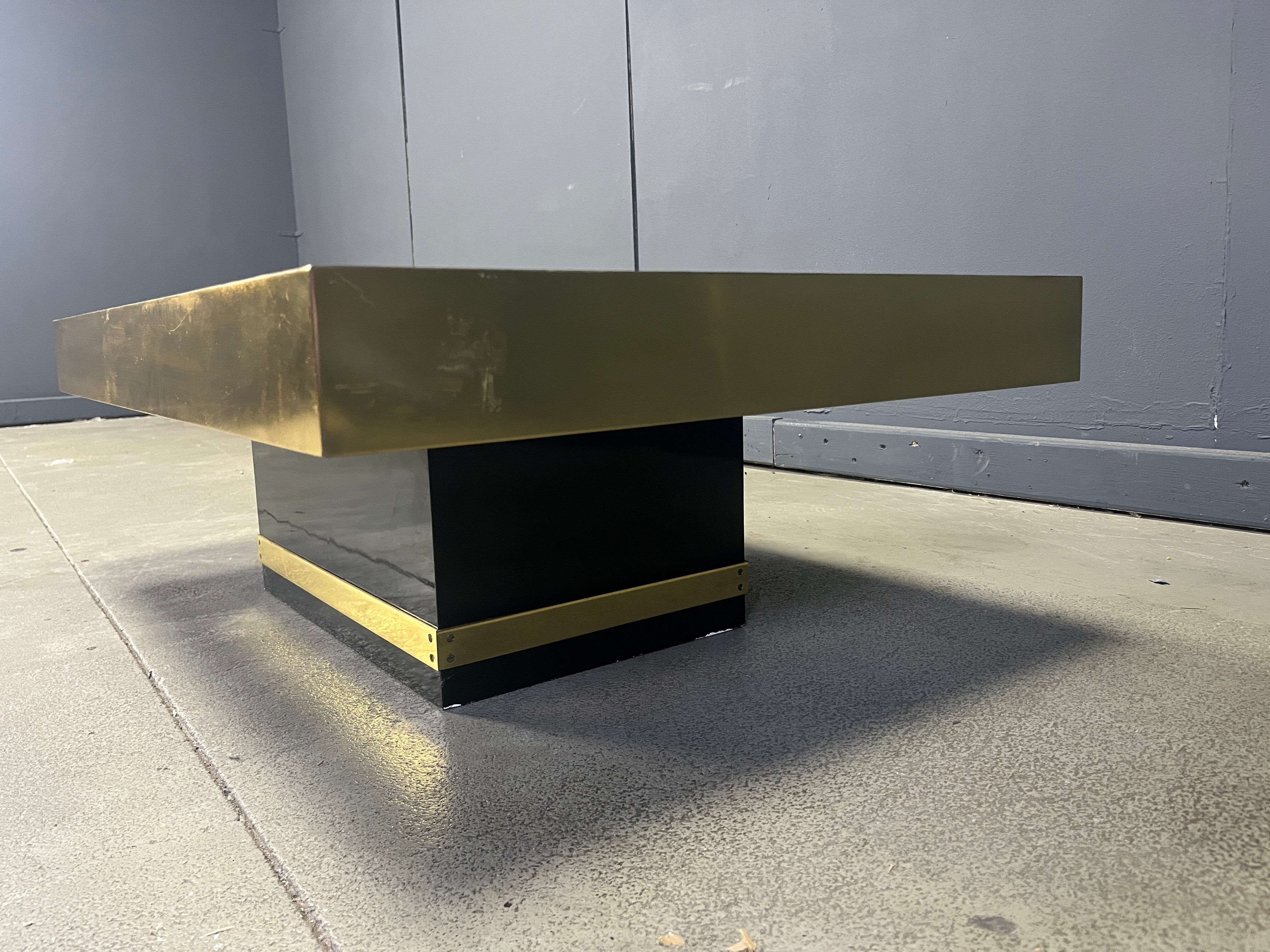 Etched brass and inlaid agate coffee table by Felix De Boussy, Belgium