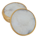 Set of 11 mother-of-pearl coasters with brass rim.
