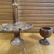 Rotating Display Stand 6 Egg Cups Olive Wood & Teak 1960s Vintage