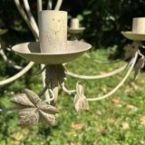 Country-style patinated metal chandelier – 5 arms – decorative foliage