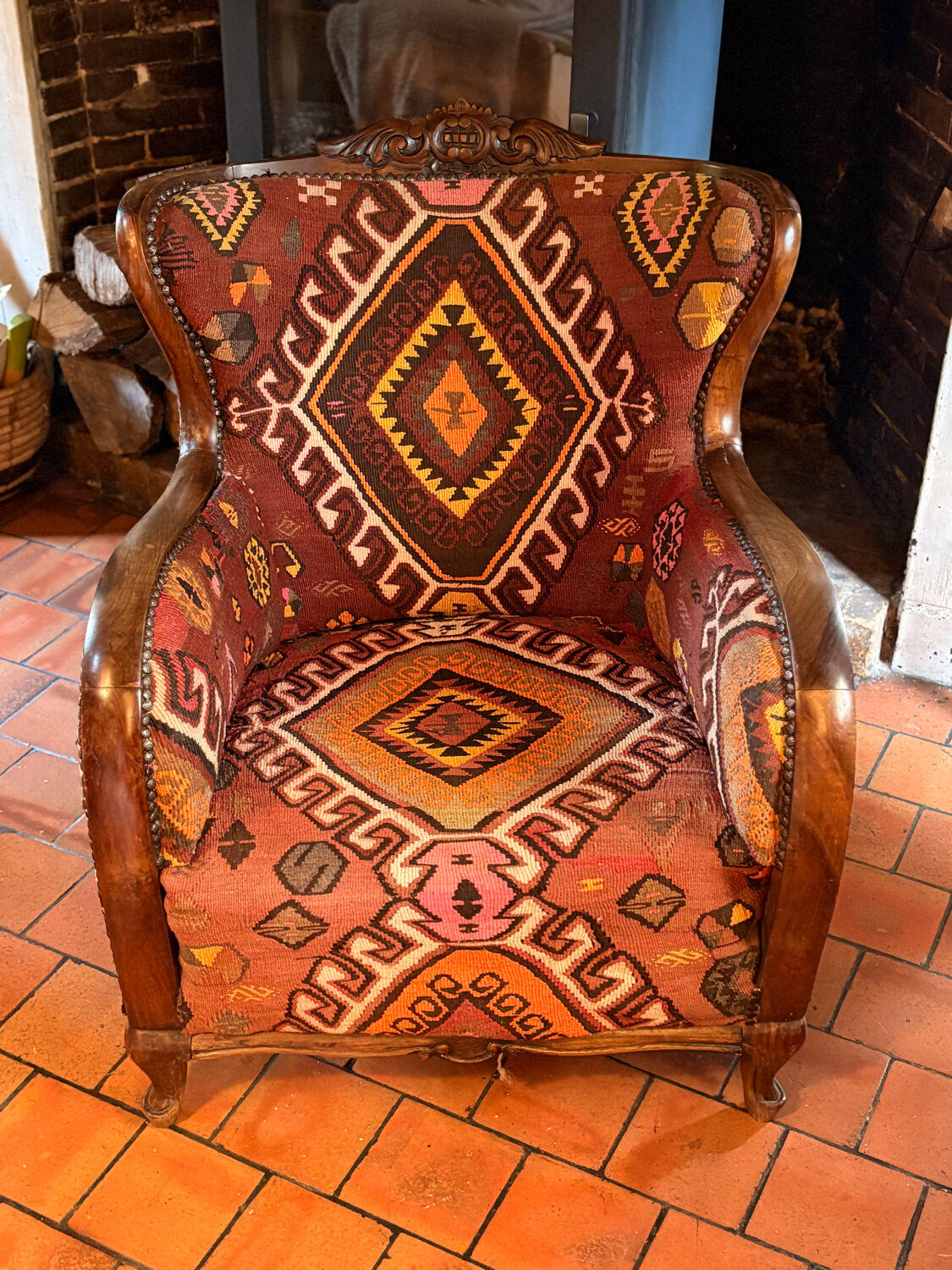 Pair of Roche Bobois armchairs — limited edition in oriental kilim