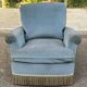 Vintage BUROV crapaud armchair in blue velvet with fringes – 1960s/70s