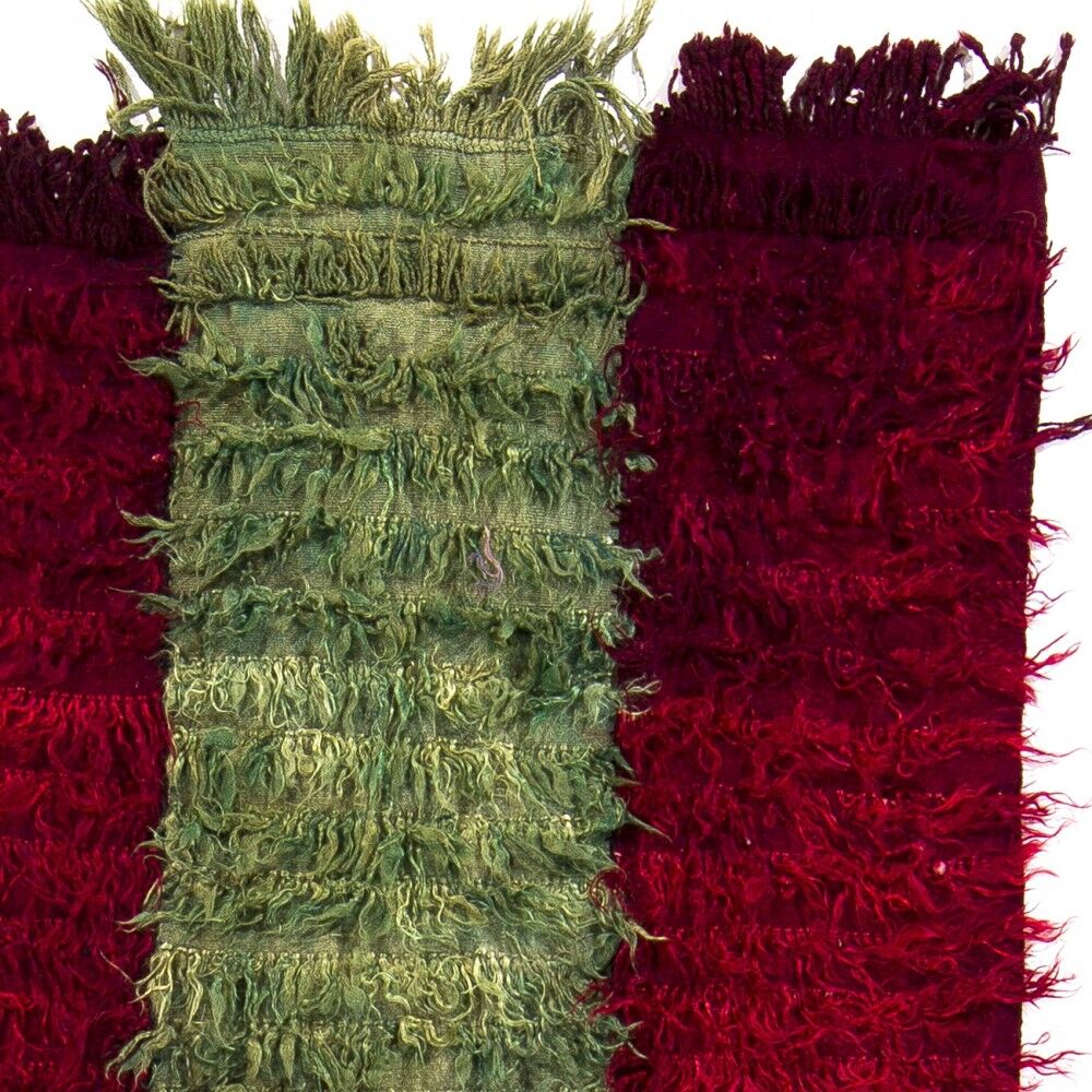 Vintage Filikli Tulu Runner Rug in Red and Green Mohair Angora Wool