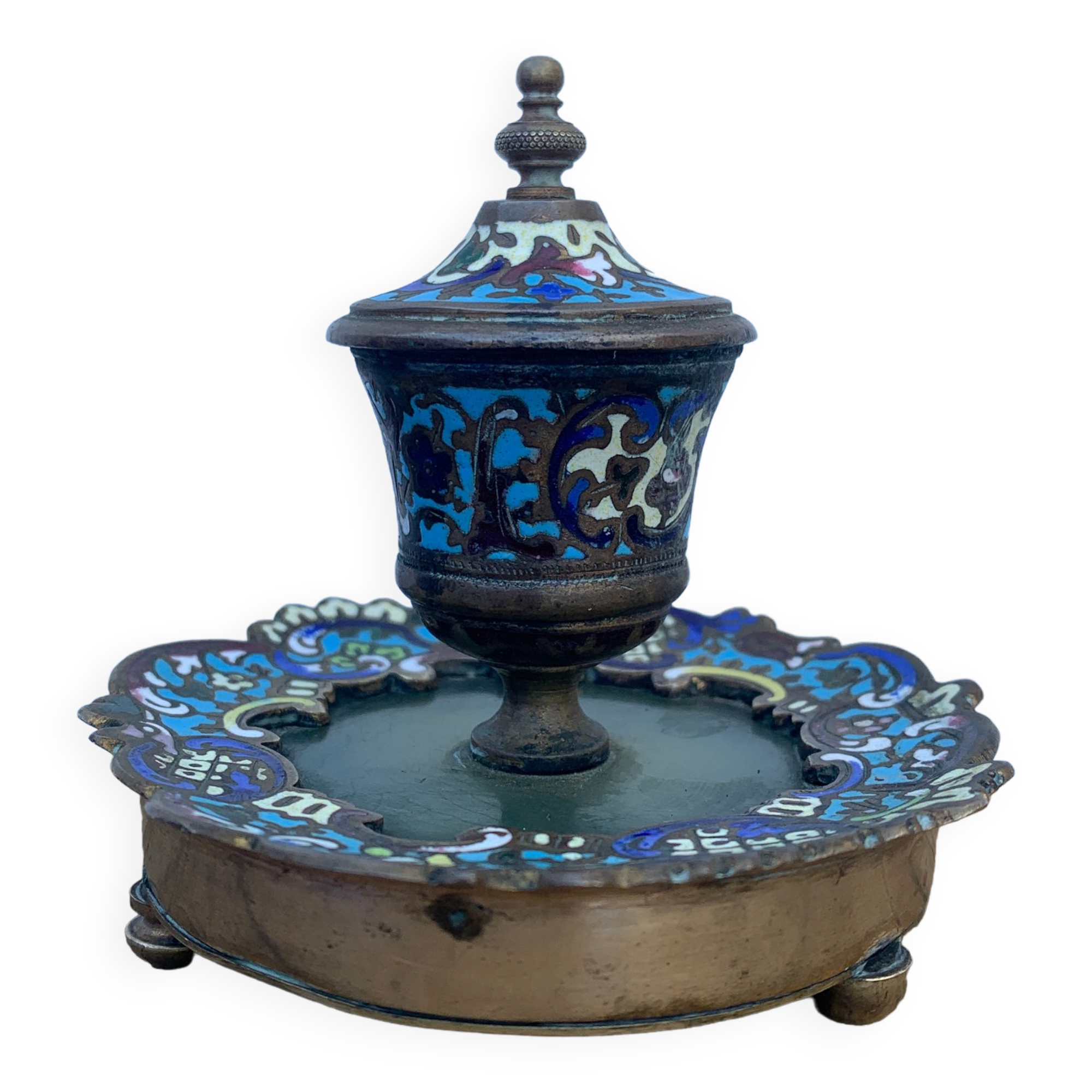 Bronze inkwell, cloisonné enamels, Napoleon III era