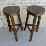 Pair of high tripod stools, bar, solid wood