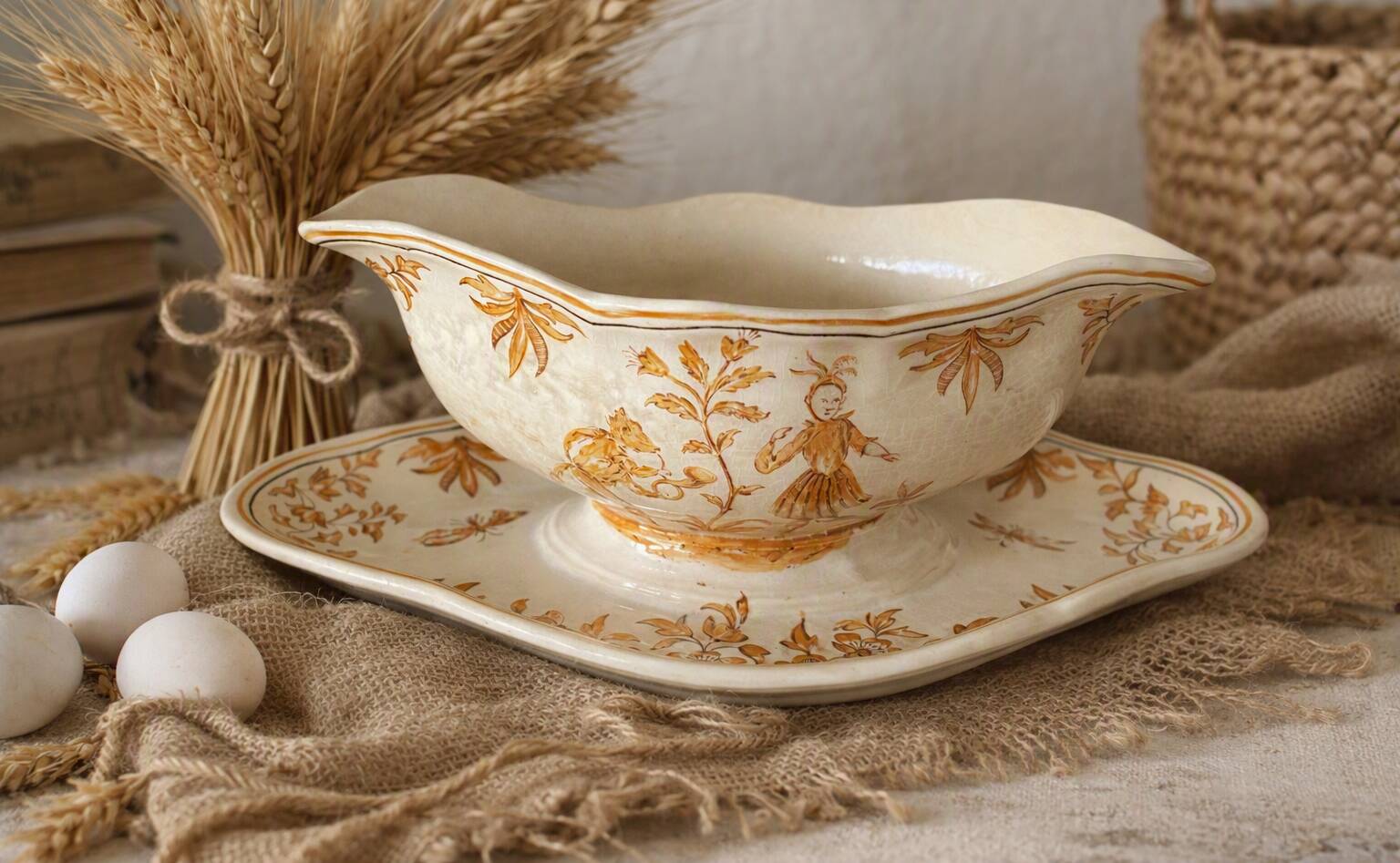 Grande saucière ancienne en faïence de Longchamp