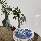 5 hollow plates / earthenware soup Gien Enoch Wedgwood style blue iron earth - vintage model