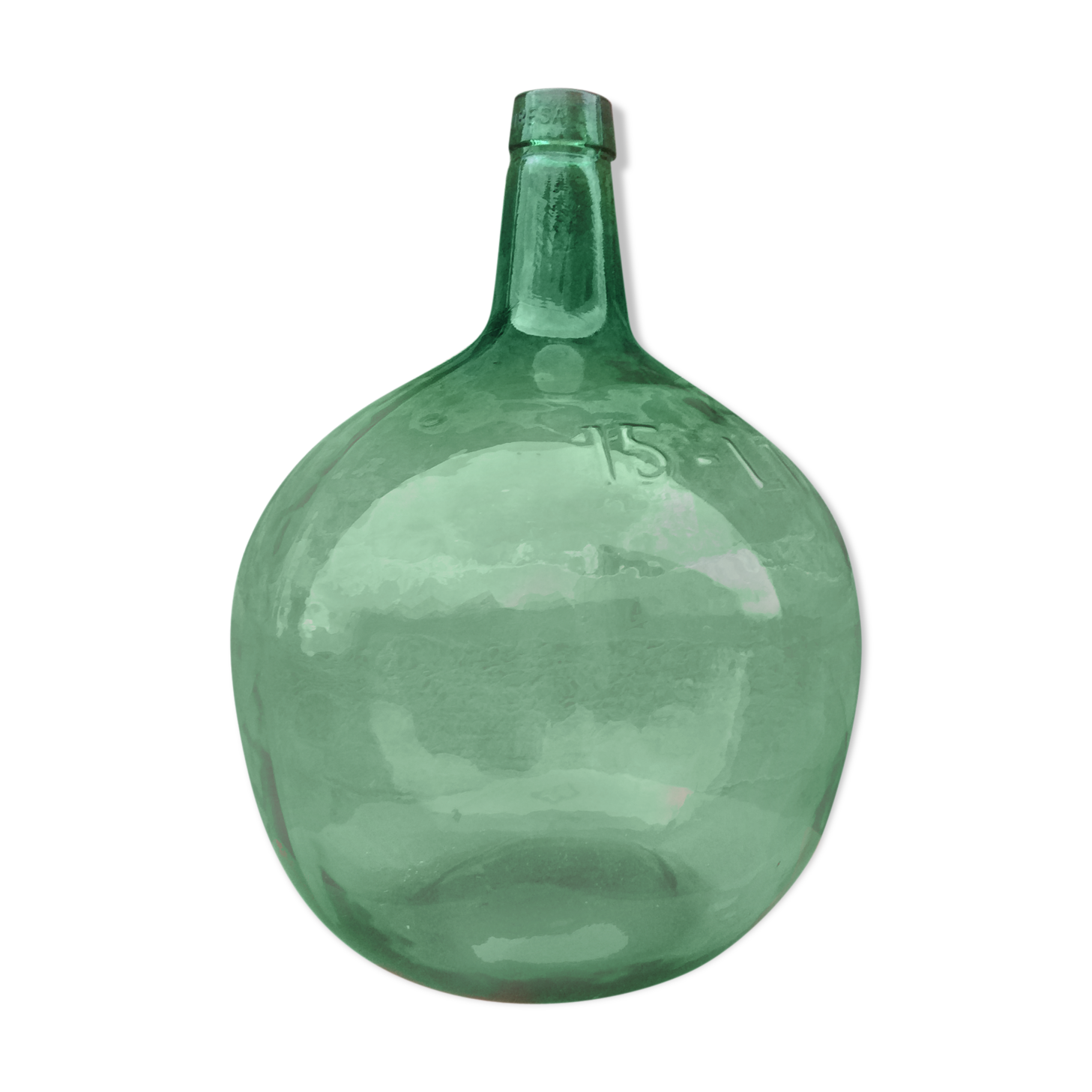 Demijohn bottle in green glass, 15-litre capacity
