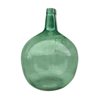 Bonbonne dame jeanne en verre vert contenance 15 litres