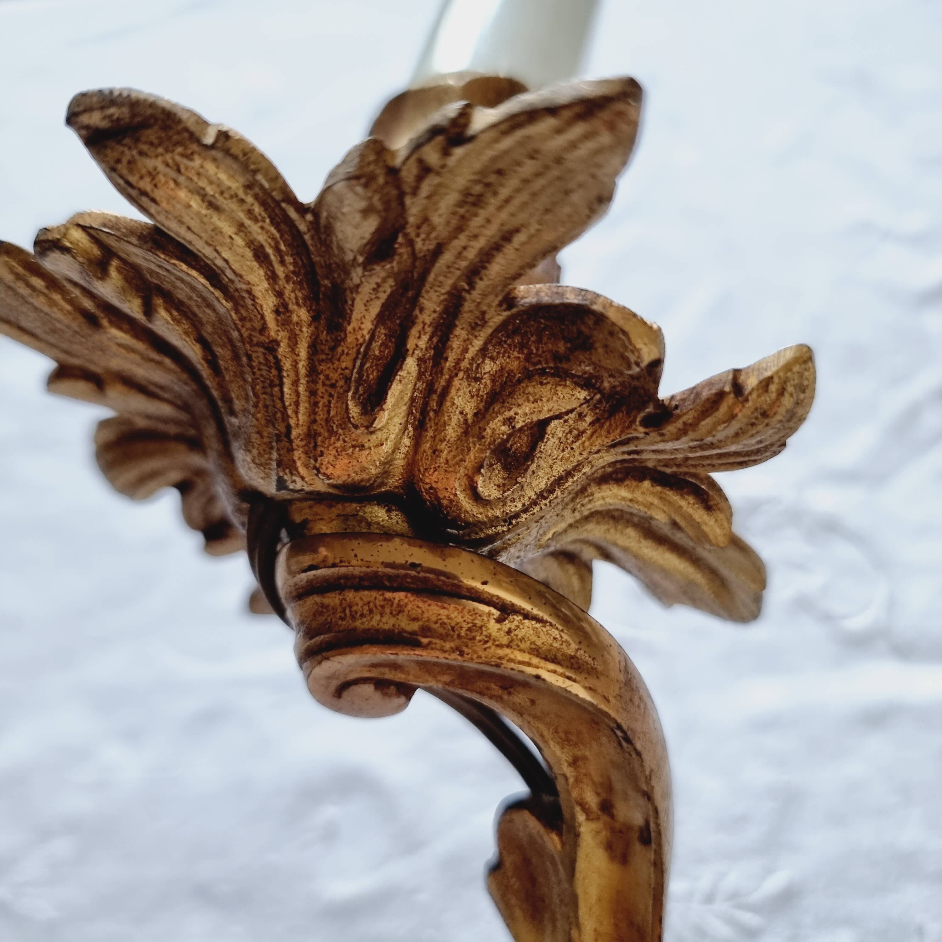 Pair of vintage French wall sconces in bronze, Louis XV Rococo style.