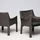 Pair of Cassina Cab 414 sun loungers in grey elephant skin by Mario Bellini.