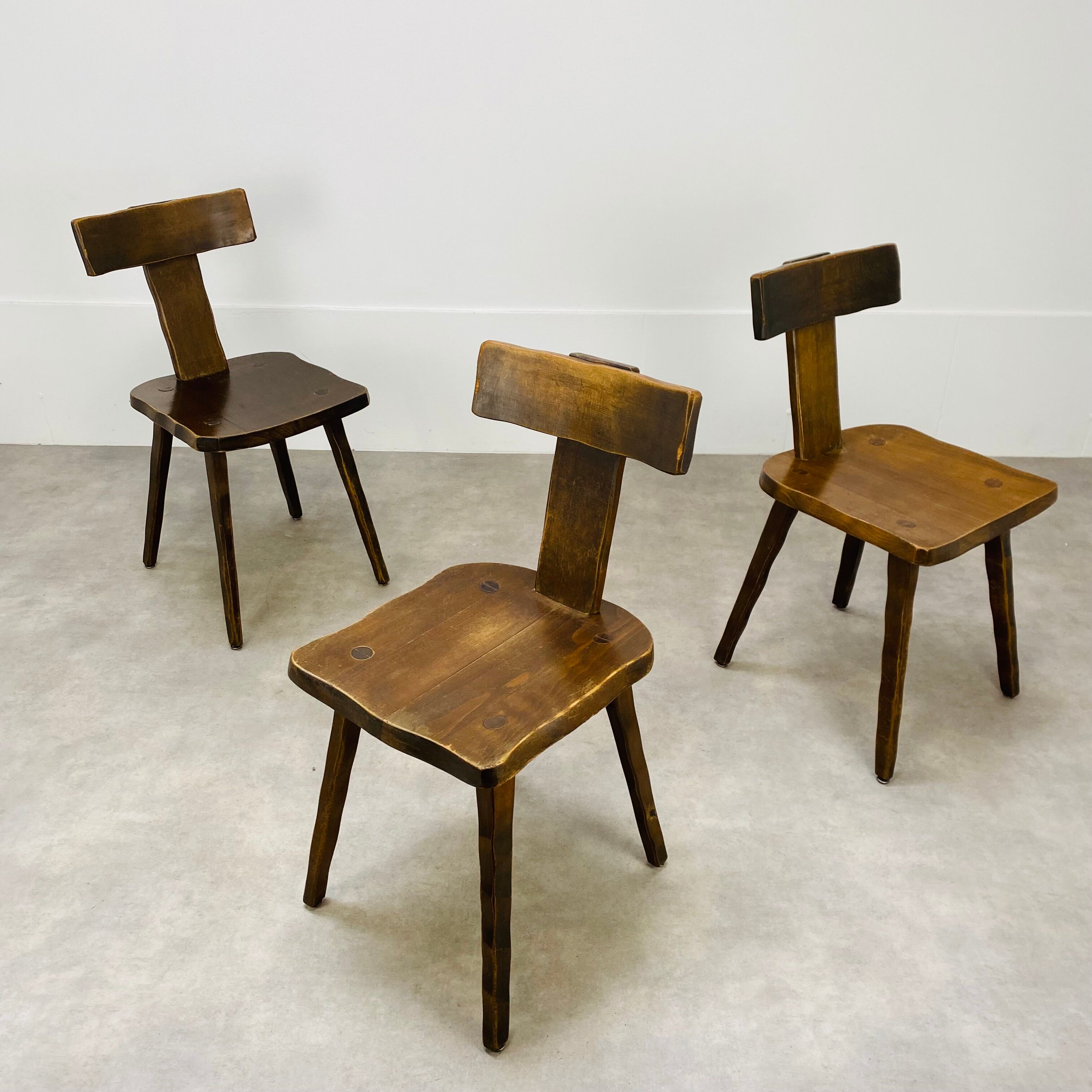 3 T chairs brutalists solid wood