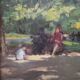 Oil Painting On Plywood, People In The City Park, Early 20th Century
