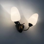 Pair of vintage Maison Arlus wall lights from the 50s in brass, opaline globe.