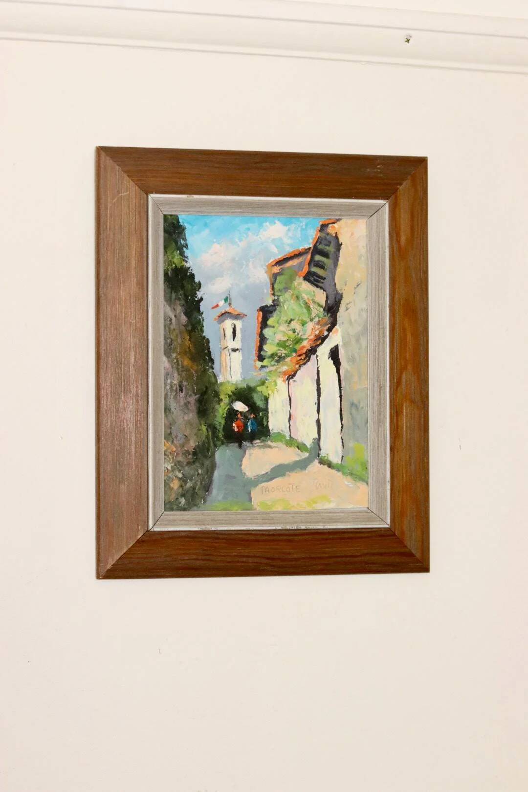 Swedish oil painting on panel "Morcote" – vintage and framed