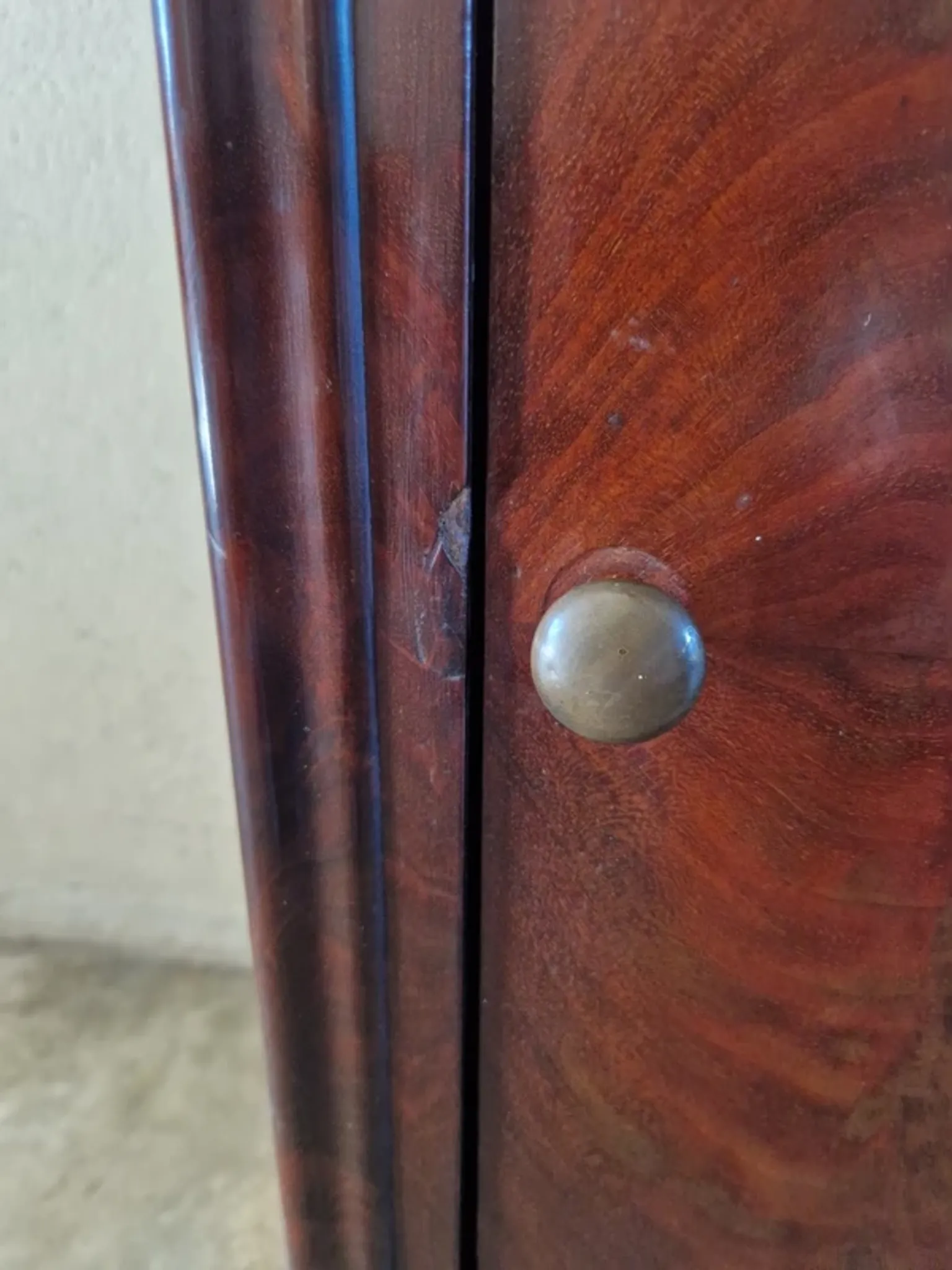 Louis Philippe XIX mahogany veneer and marble bedside table