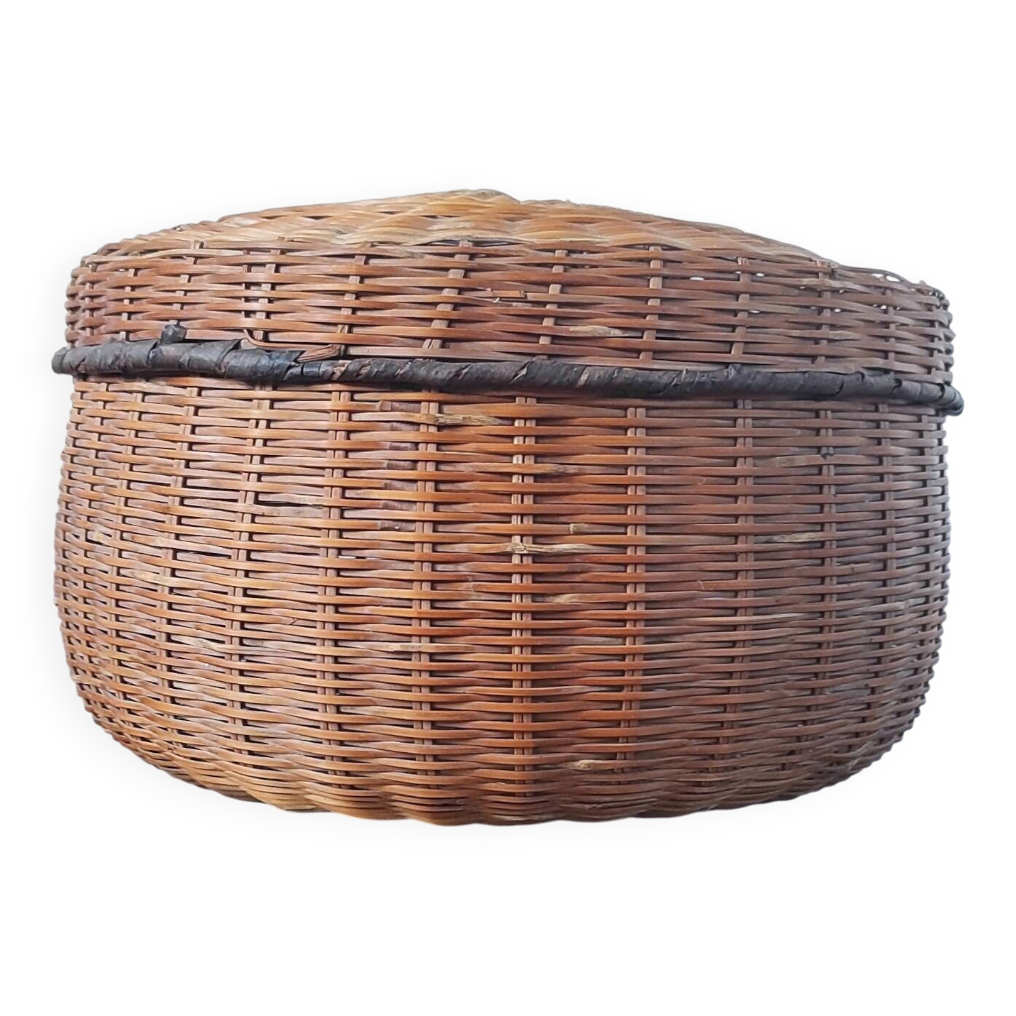 Boîte de rangement vintage en bambou tressé et osier