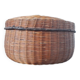 Vintage storage box made of woven bamboo and wicker