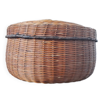 Vintage storage box made of woven bamboo and wicker
