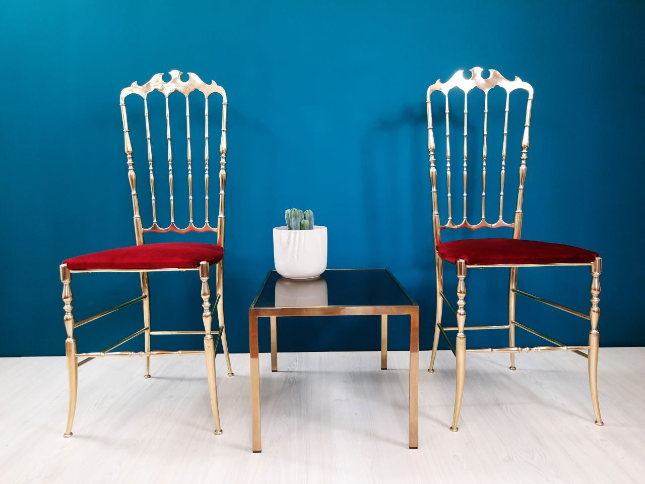 Pair of chiavarine chairs, brass